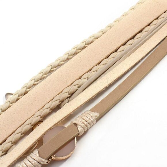 GOLD HEART MULTI LAYER LEATHER RESIN STONE & DIAMOND MAGNETIC CLOSURE BRACELET - Picture 8 of 11